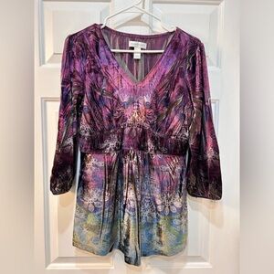 Christopher & Banks Non Burnout Velvet Babydoll Top Sz S Long Purple Y2k Festive